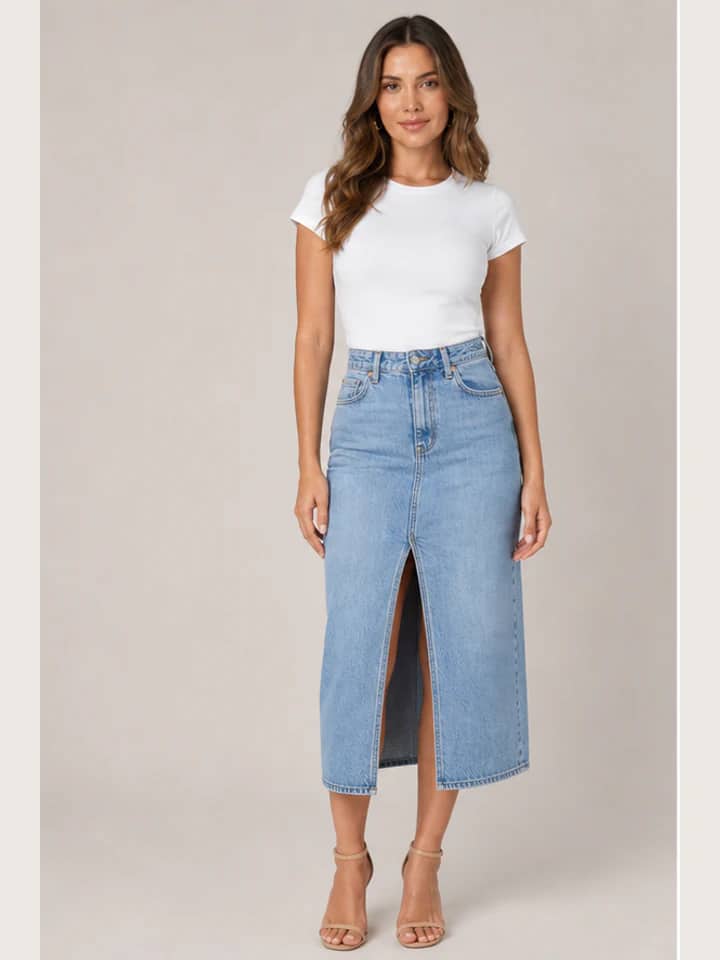 Saia Jeans Fenda Frontal