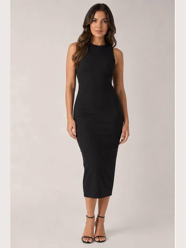 Vestido Canelado Preto